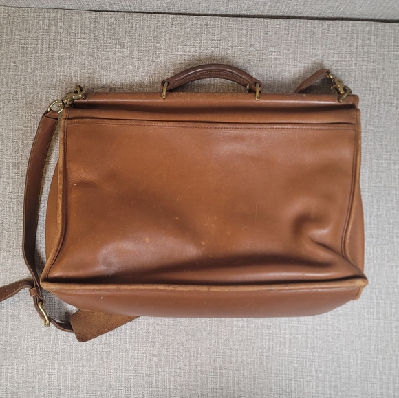 Vintage Coach Tan Leather Briefcase Laptop Messenger Bag Brown Tote - Picture 2 of 12